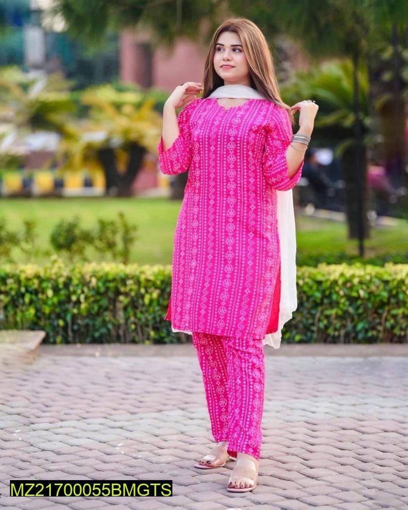 2 Pcs Women's Stitched Linen Chunri Print Suit
