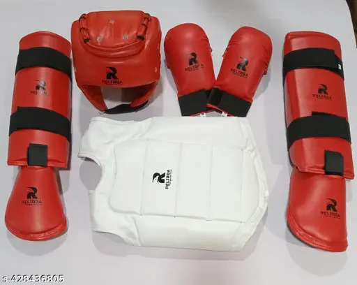 karate chest guard karate shin guards karate gloves karate head guard combo red