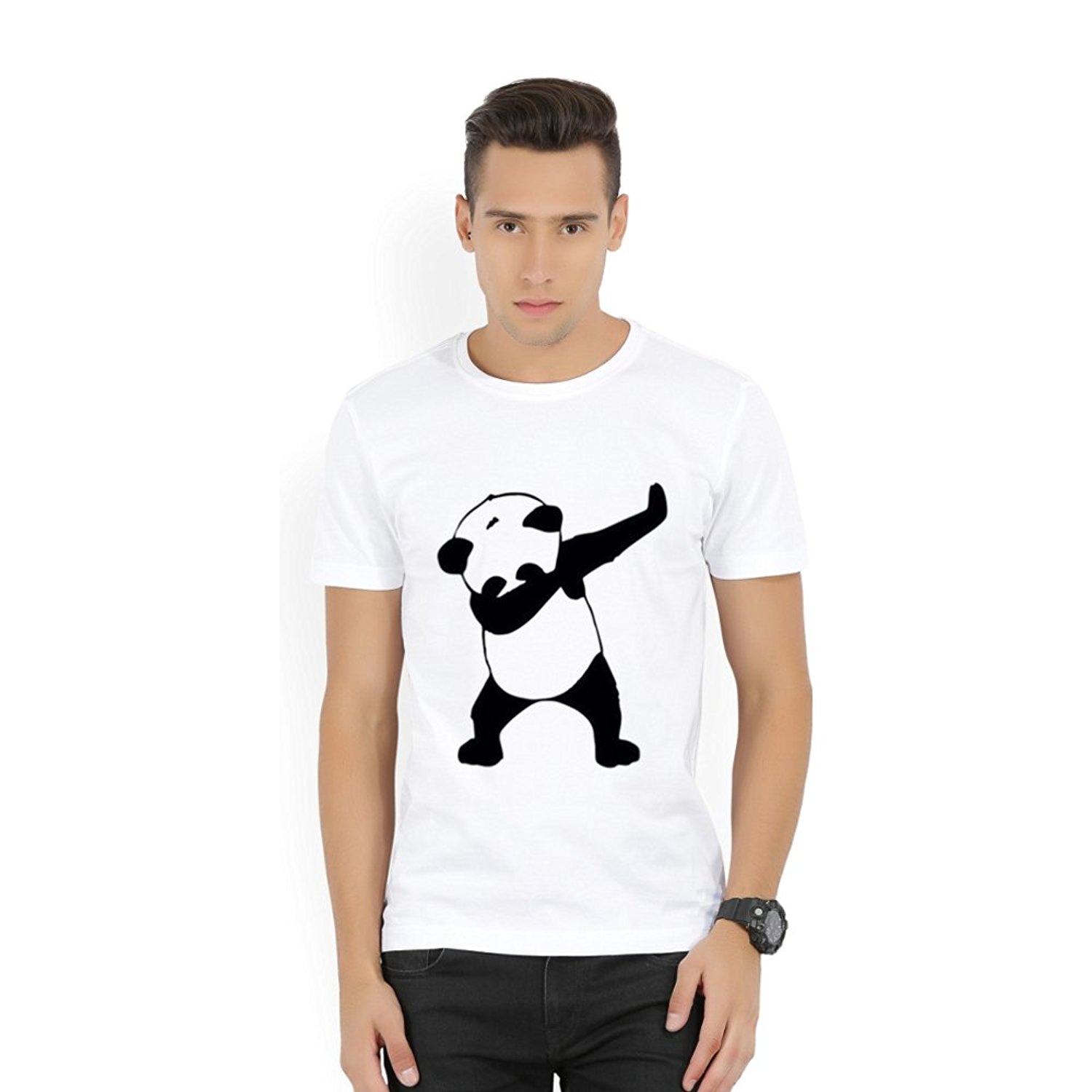 DOUBLE F ROUND NECK HALF SLEEVE PANDA PRINTED T-SHIRT FOR MEN