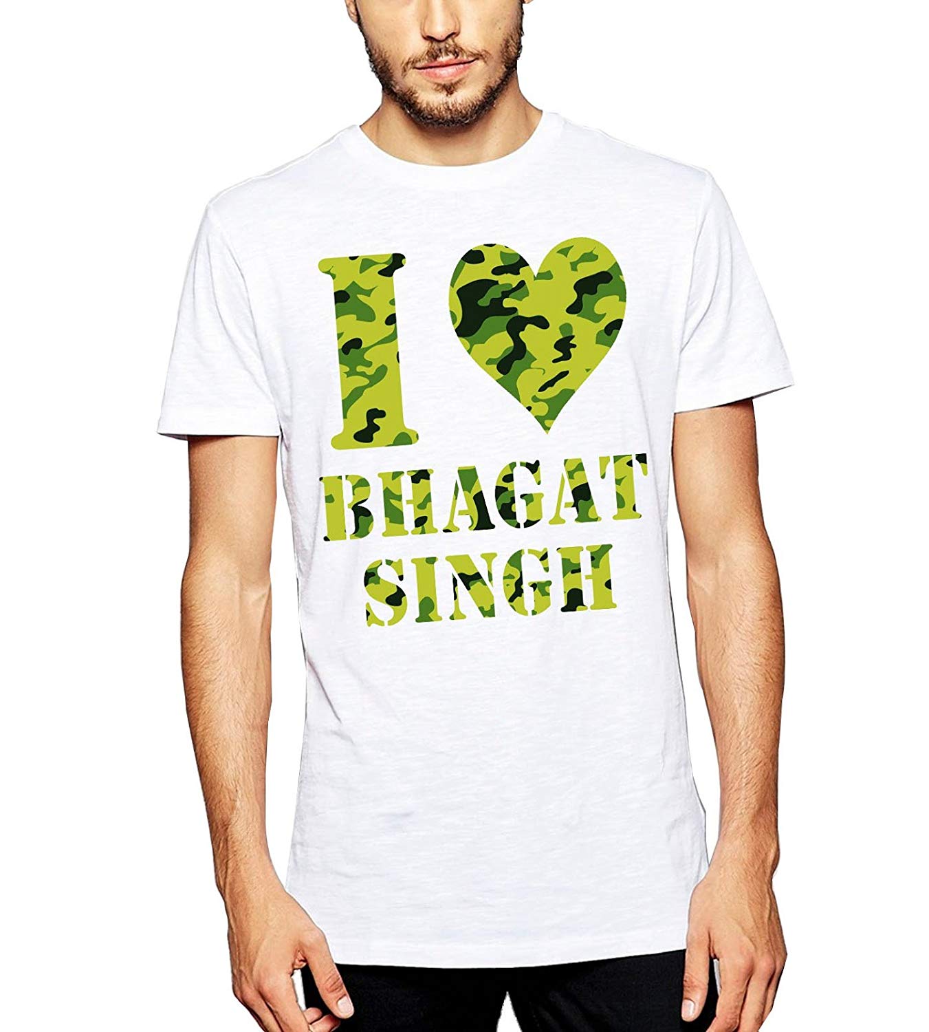 DOUBLE F ROUND NECK HALF SLEEVE WHITE COLOR I LOVE BHAGAT SINGH PRINTED T-SHIRT FOR MEN