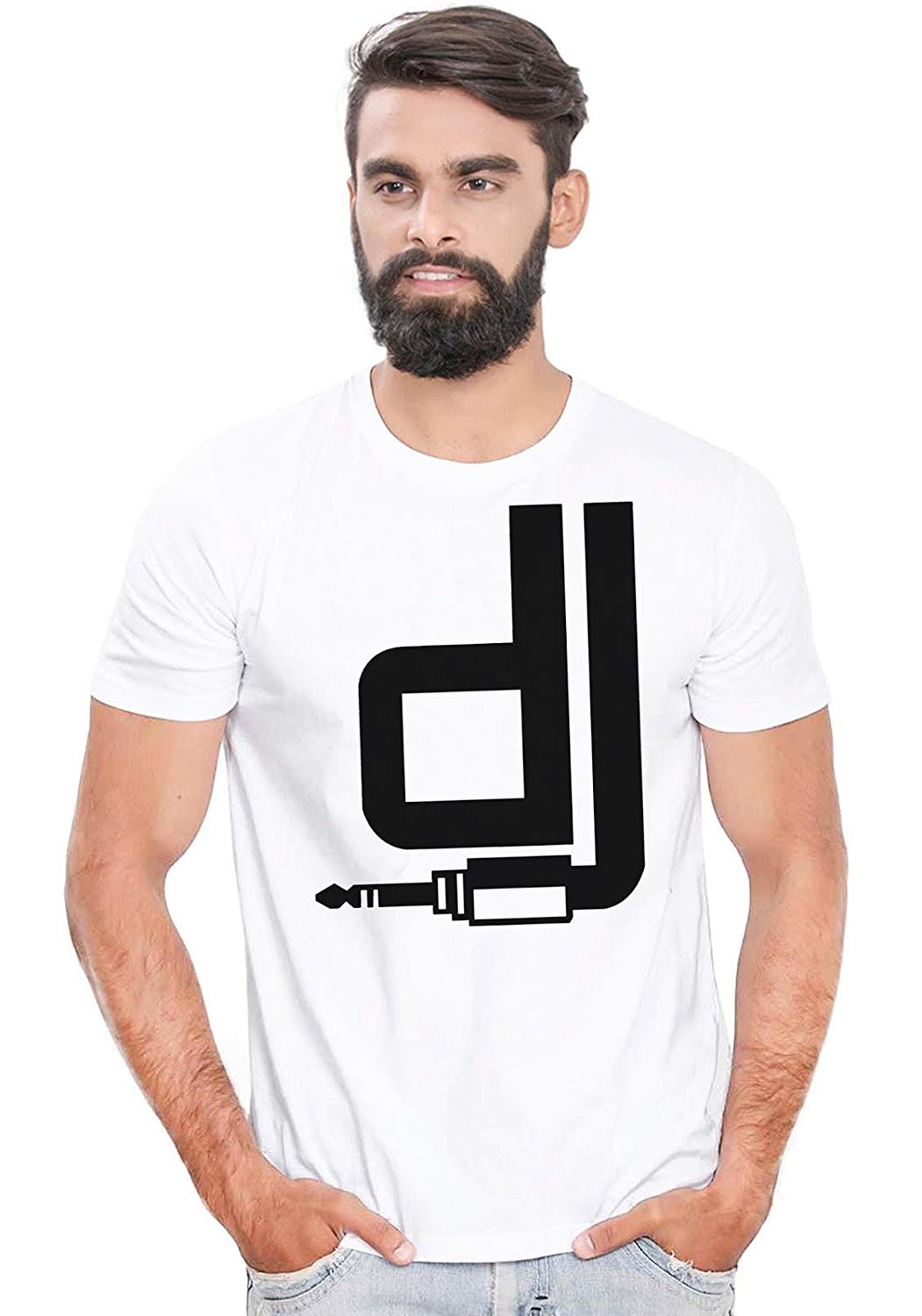 DOUBLE F ROUND NECK HALF SLEEVE WHITE COLOR DJ PRINTED T-SHIRT FOR MEN