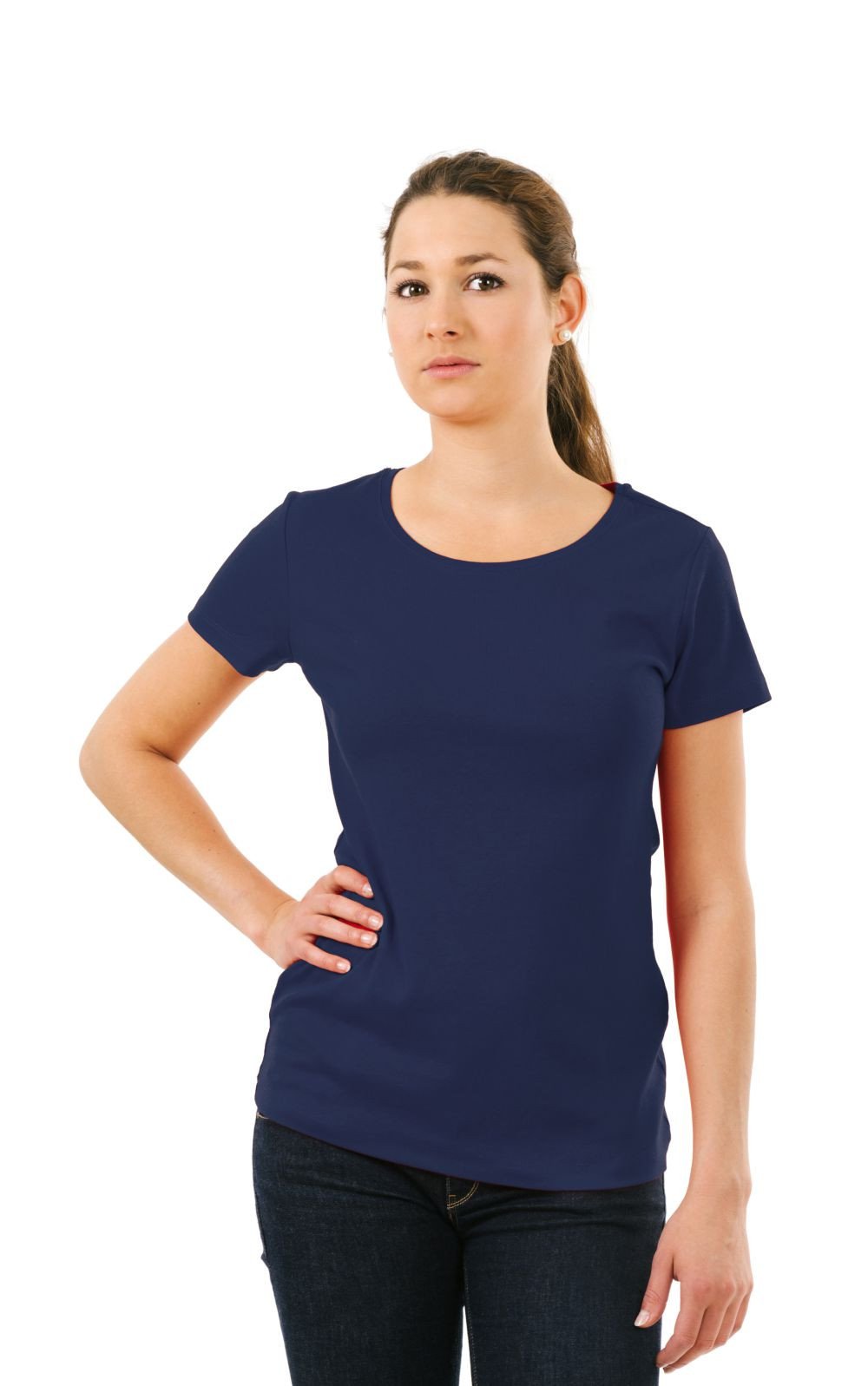 DOUBLE F ROUND NECK HALF SLEEVE NAVY BLUE COLOR PLAIN T-SHIRT FOR WOMEN