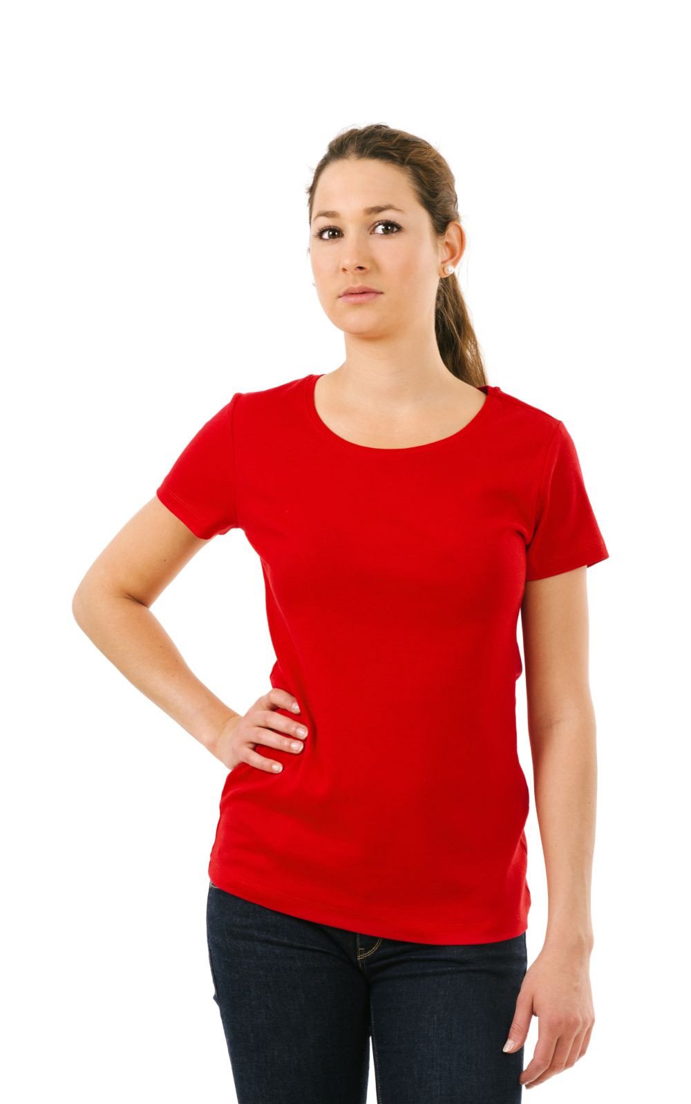 DOUBLE F ROUND NECK HALF SLEEVE RED COLOR PLAIN T-SHIRT FOR WOMEN
