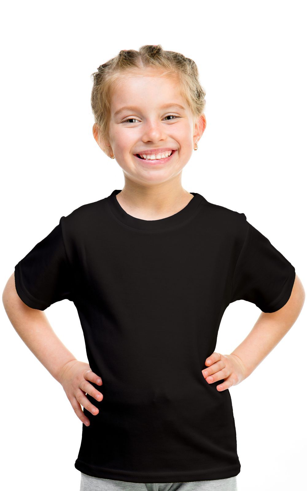 DOUBLE F ROUND NECK HALF SLEEVE BLACK COLOR PLAIN T-SHIRT FOR GIRLS