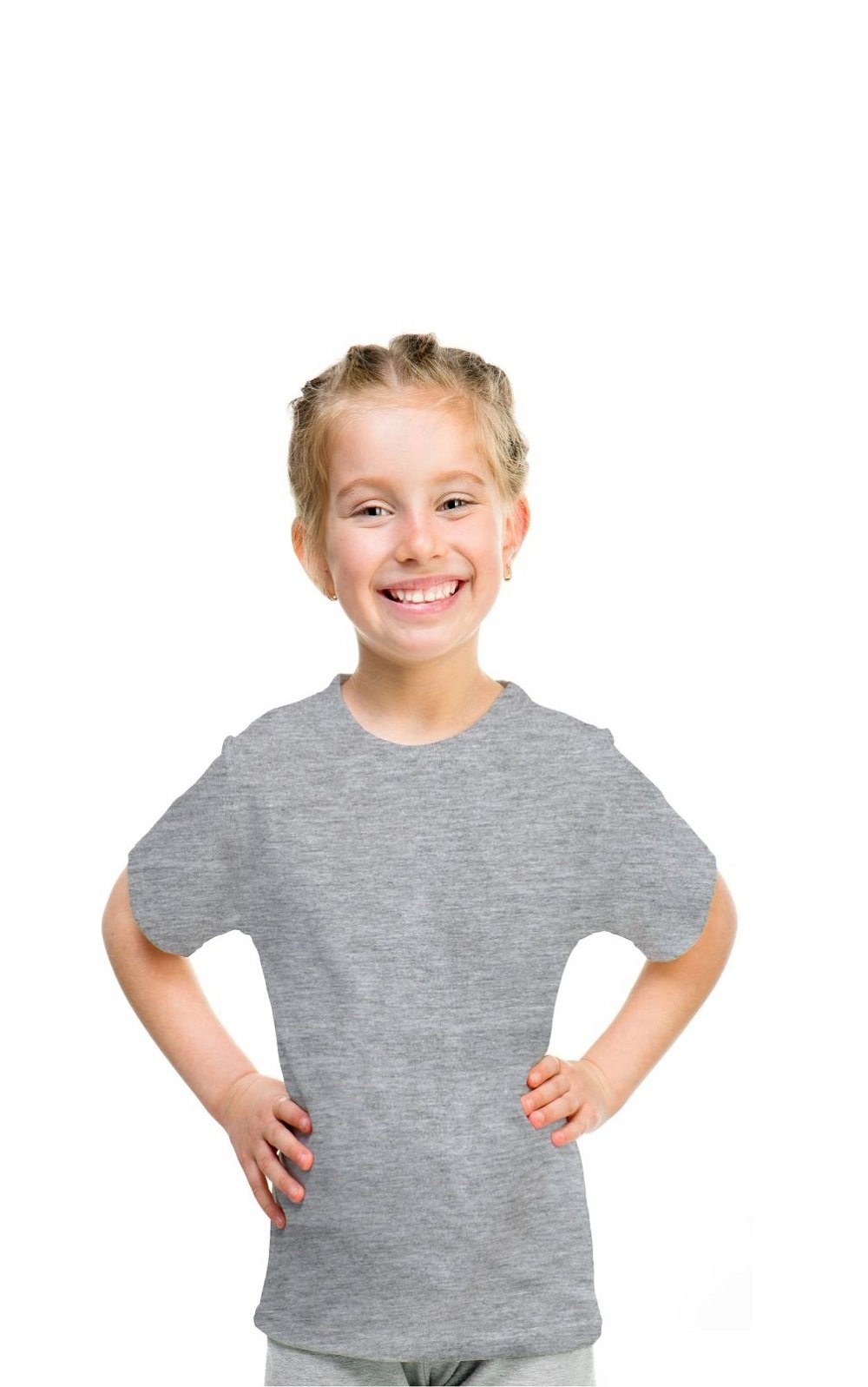 DOUBLE F ROUND NECK HALF SLEEVE LIGHT GREY COLOR PLAIN T-SHIRT FOR GIRLS