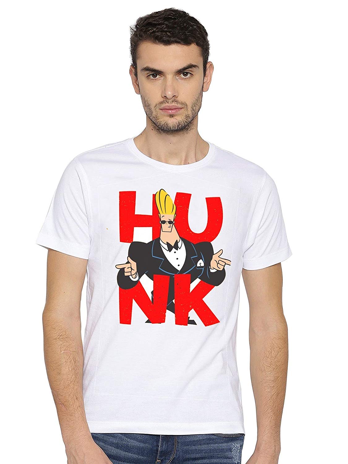 DOUBLE F ROUND NECK HALF SLEEVE WHITE COLOR HU NK PRINTED T-SHIRT FOR MEN