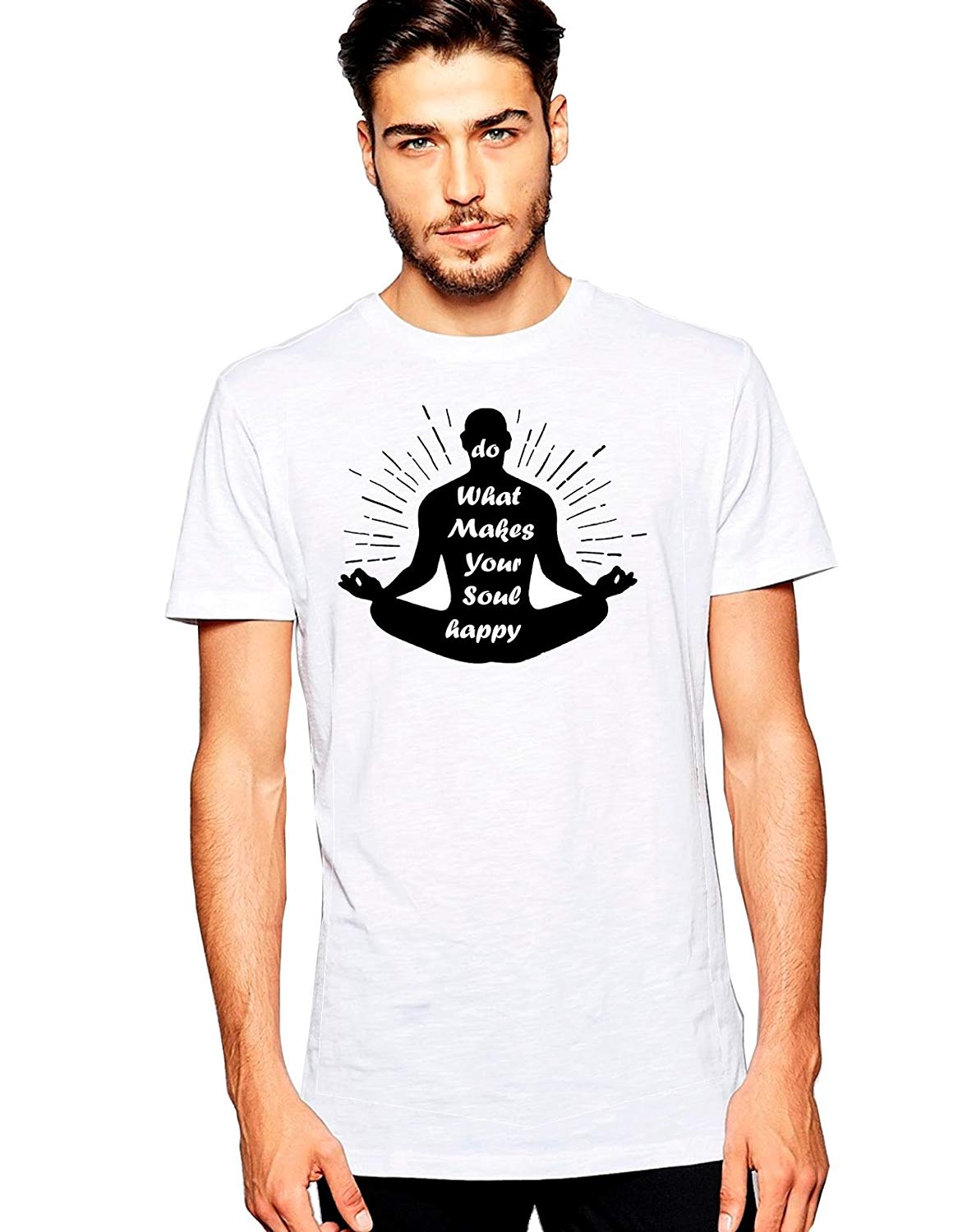 DOUBLE F ROUND NECK HALF SLEEVE WHITE COLOR DO WHAT MAKES YOUR SOUL HAPPY PRINTED T-SHIRT FOR MEN