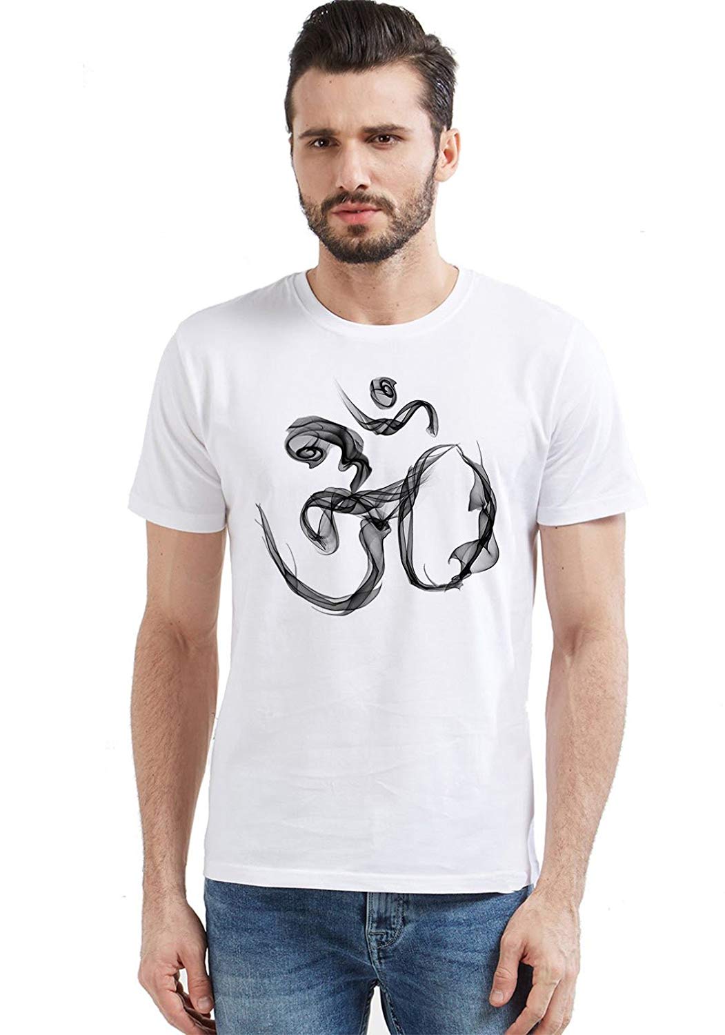 DOUBLE F ROUND NECK HALF SLEEVE WHITE COLOR LATEST OM PRINTED T-SHIRT FOR MEN