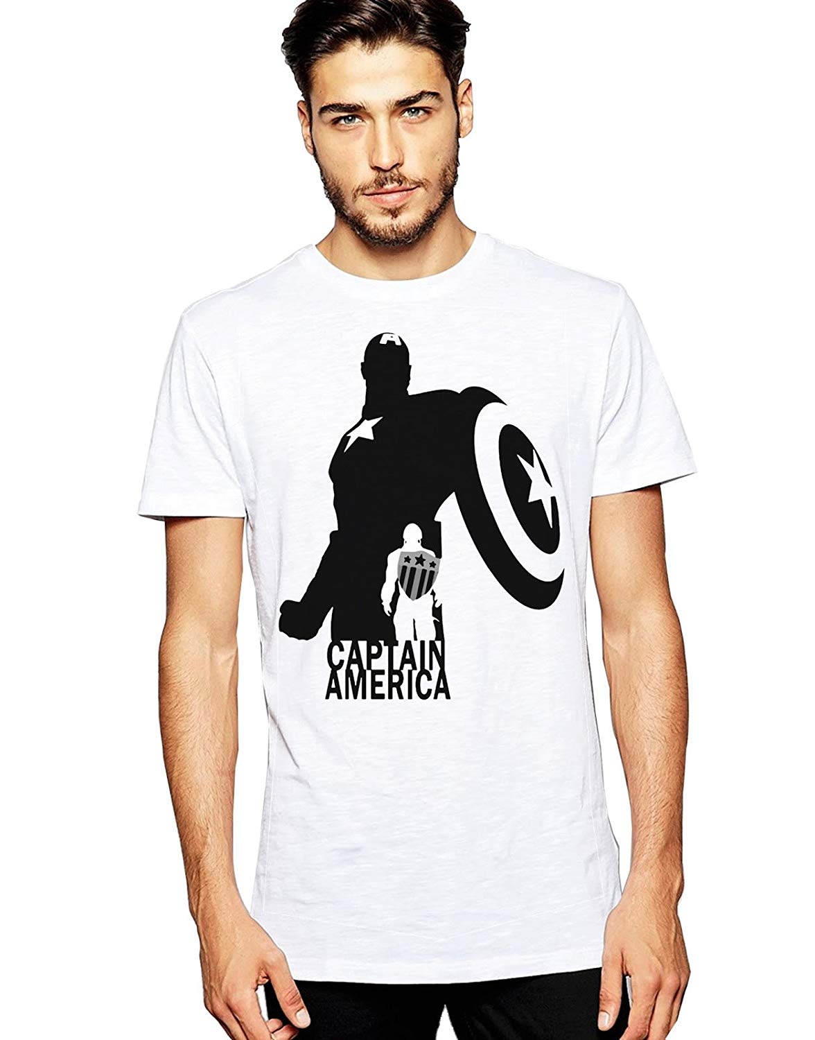 DOUBLE F ROUND NECK HALF SLEEVE WHITE COLOR CAPTAIN AMERICA LATEST PRINTED T-SHIRT FOR MEN