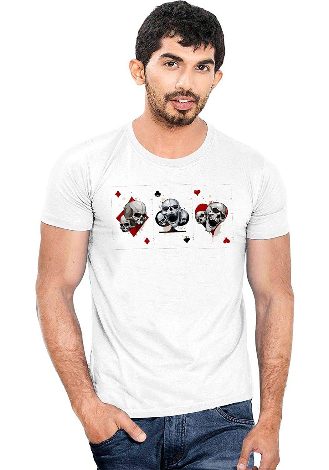 DOUBLE F ROUND NECK HALF SLEEVE WHITE COLOR TASH PRINTED T-SHIRT FOR MEN