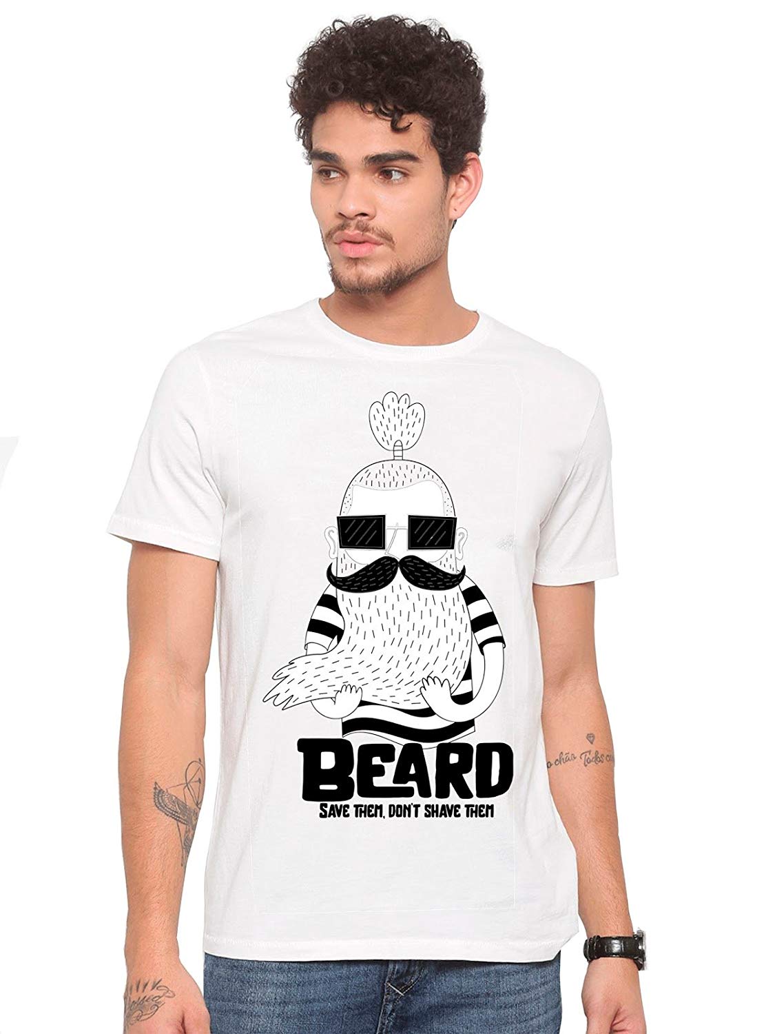 DOUBLE F ROUND NECK HALF SLEEVE WHITE COLOR BEARD SAVE THEM DON'T SHAVE THEM PRINTED T-SHIRT FOR MEN