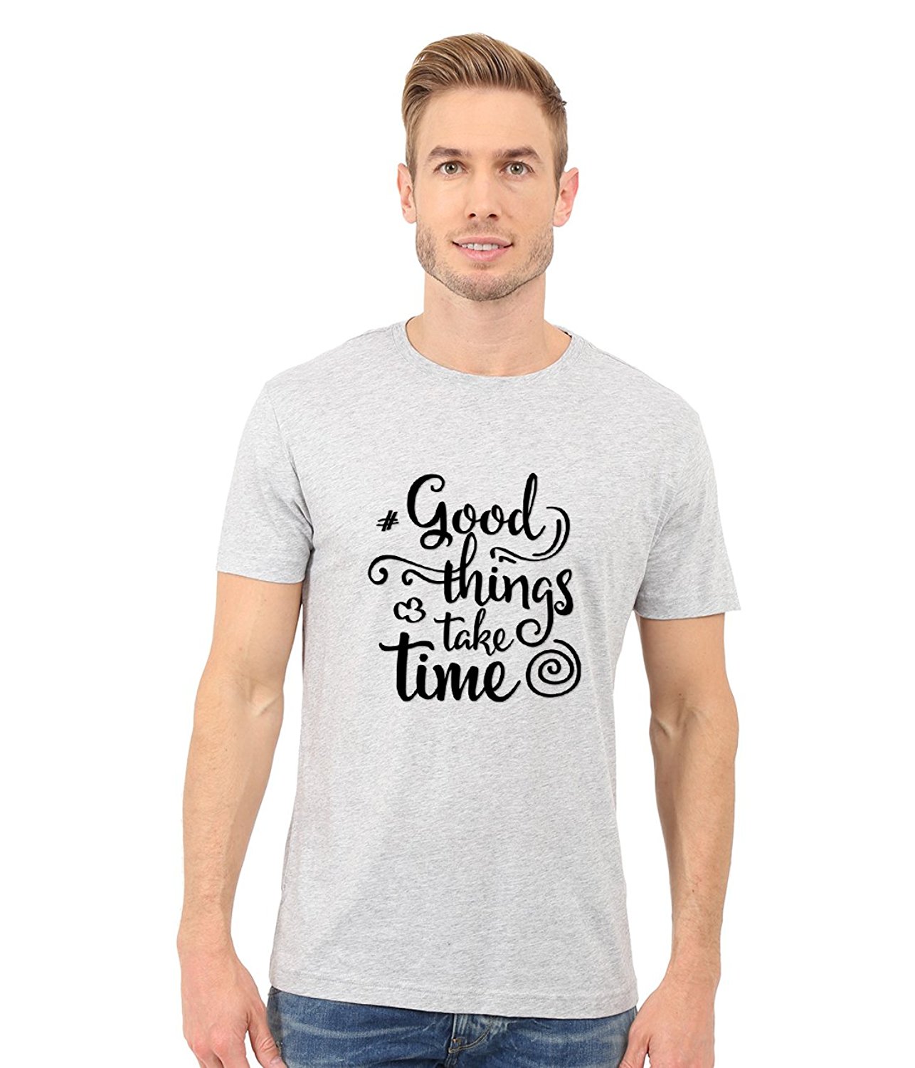 DOUBLE F ROUND NECK HALF SLEEVE GOOD THINKS TAKE TIME WITH 09 COLORS PRINTED T-SHIRT FOR MEN