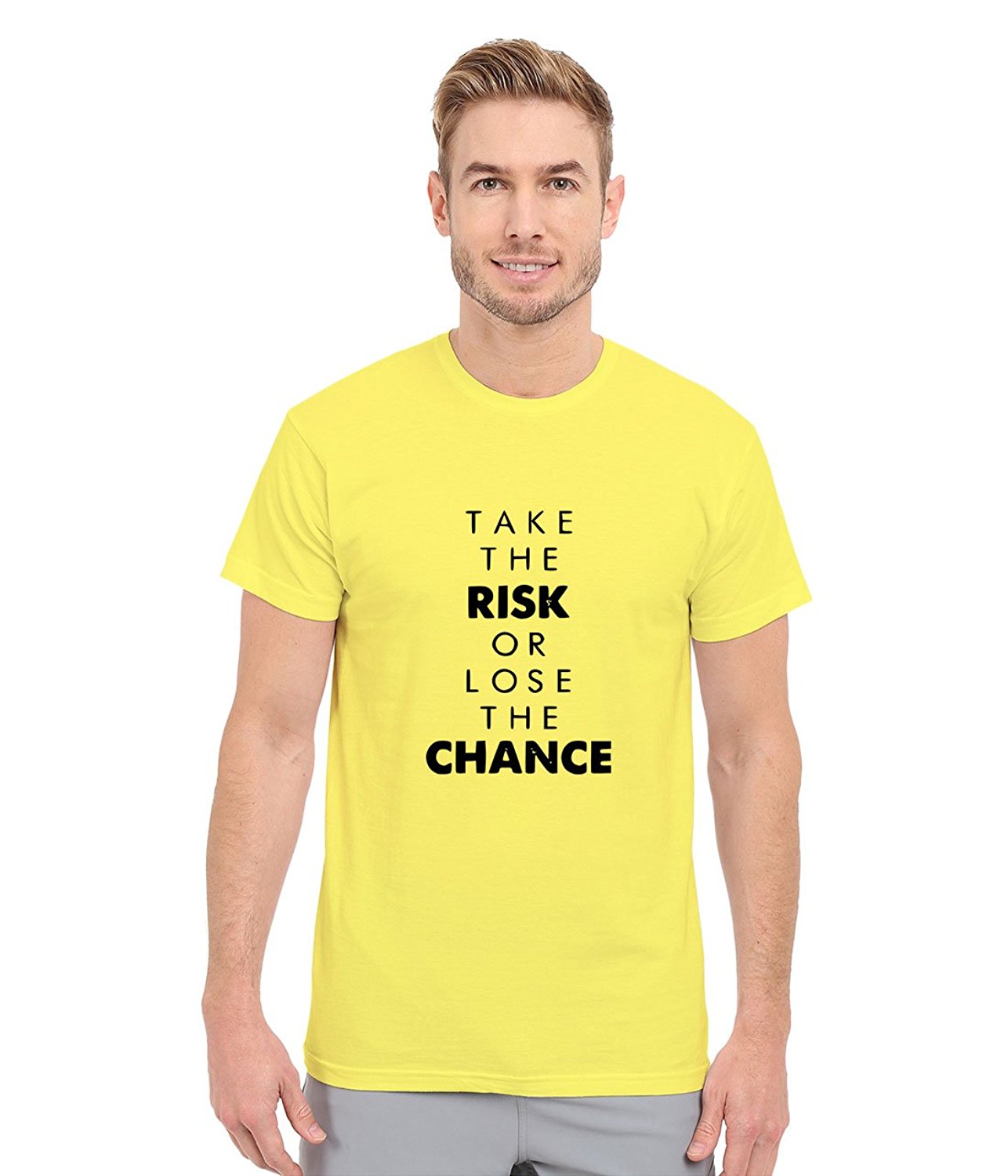 DOUBLE F ROUND NECK HALF SLEEVE TAKE RISK OR LOSE CHANCE WITH 09 COLORS PRINTED T-SHIRT FOR MEN
