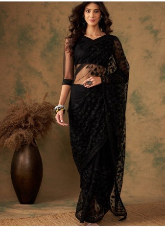 Floral Embroidered Net Saree