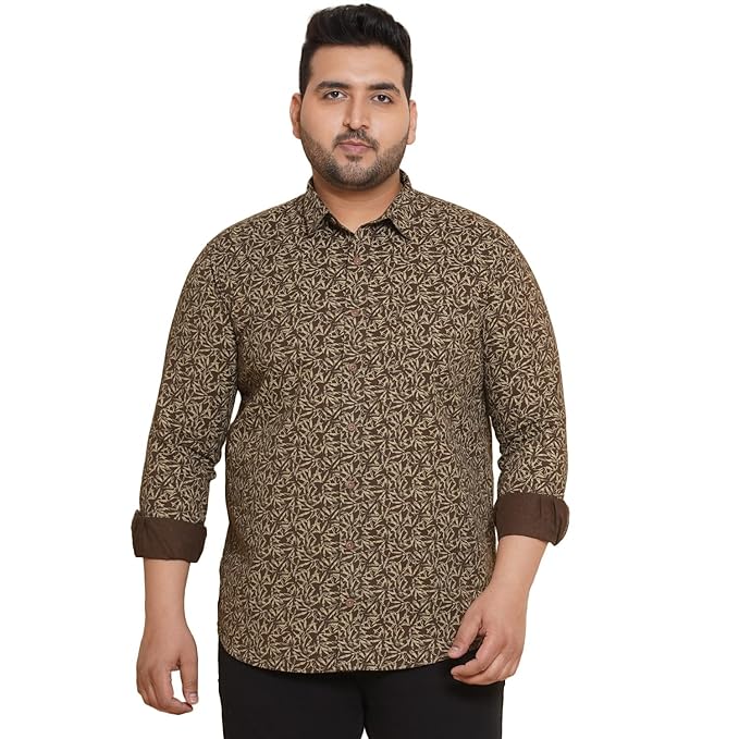 JOHN PRIDE Plus Size Men's Solid Full Sleeves Brown Cotton Shirt for Men