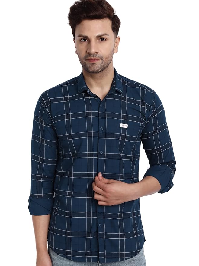 Majestic Man Slim Fit Cotton Casual Check Shirt for Men