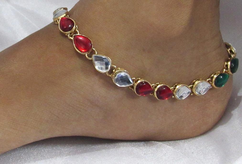 Maroon Green kundan anklet smc001
