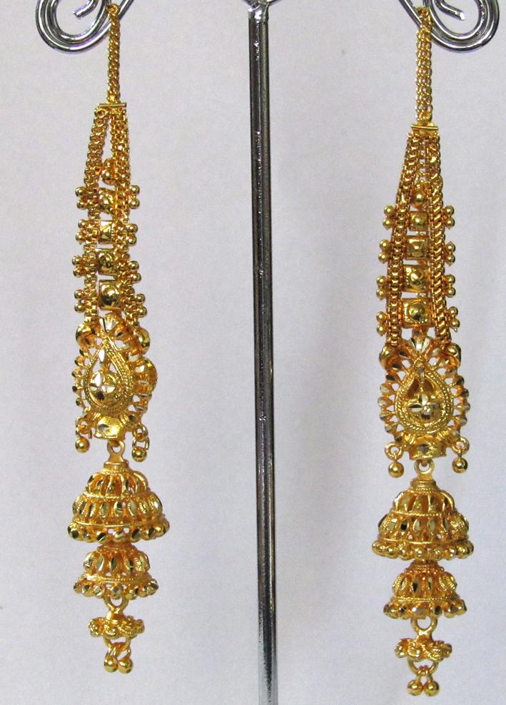 Wedding Golden Double Jhumka Chain Earring