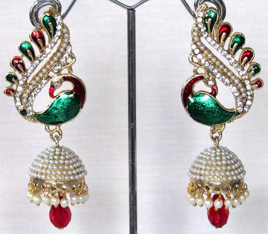 Nice Maroon drop peacock jhumka earring