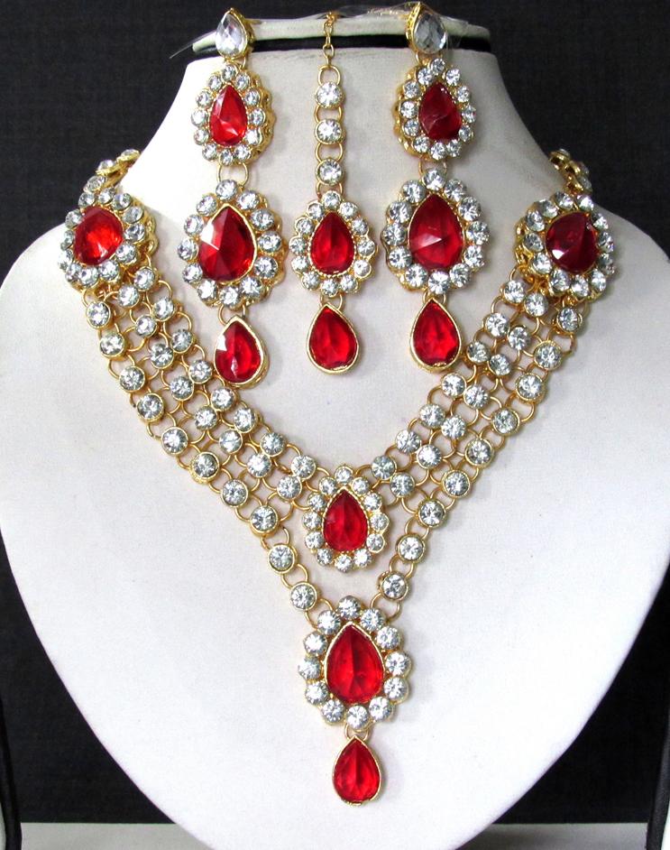 Red 3 Line Dulhan Necklace Set