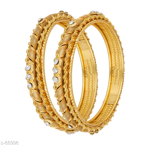  Bangles Gold Plated American Diamond Studded