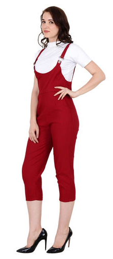 Ladies Fancy Solid Cotton Dungarees