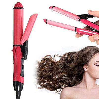 2 In 1 Hair Straightener Plus Curler with Ceramic Plate