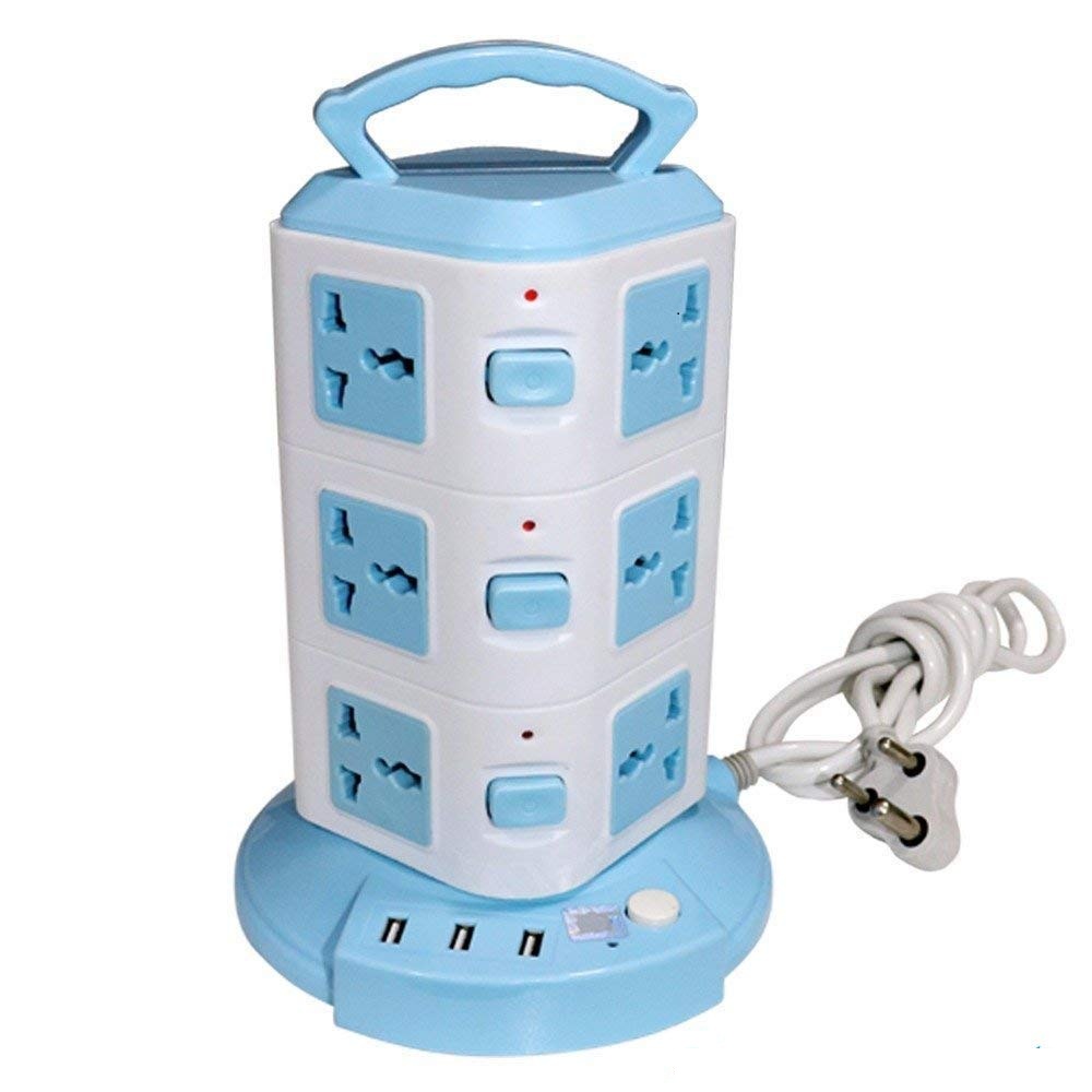 Vertical 12 Plug Portable Power Socket Stand with 6 USB Port