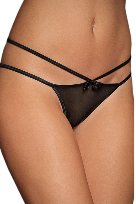 Black Thong Stripped Cute Bow Underwear Panty