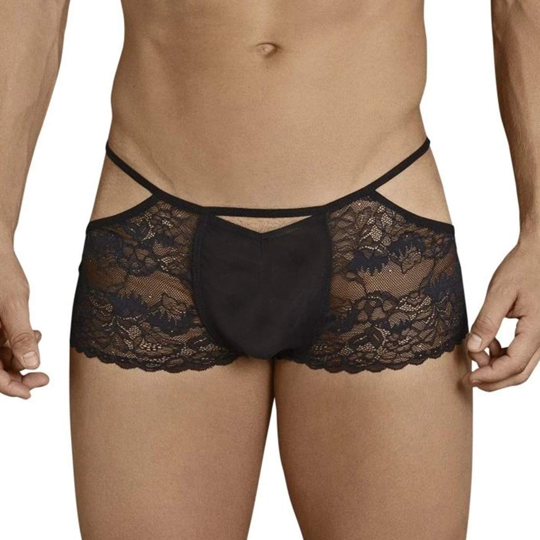 Mens Floral Lace Elastic Closure Boxer Briefs Underwear