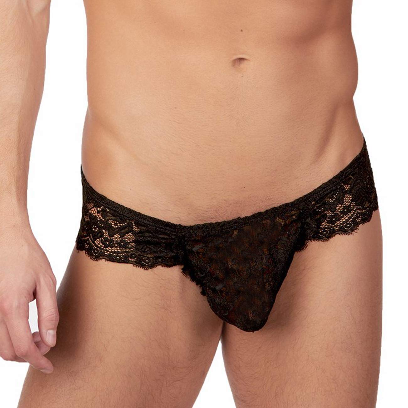 Mens Floral Lace Thong Brief Underwear