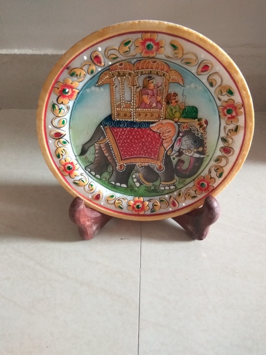 Silverzz Handicraft Marble Thali With King Painting