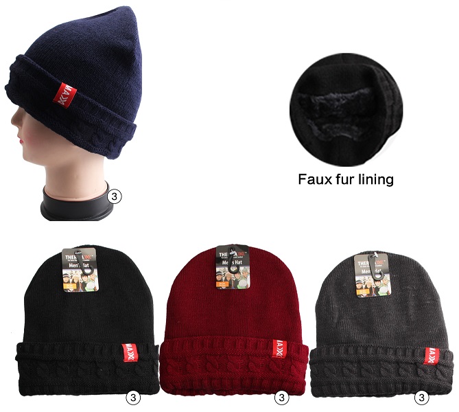 My Sales LLC - Thermaxxx Winter Knit Hat Men Color Cuff w/ Faux Fur Lining