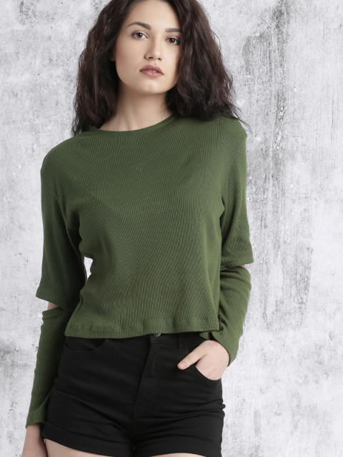 Roadster Women Olive Green Solid Top