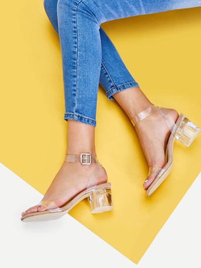 Clear Strap Block Heeled Sandals