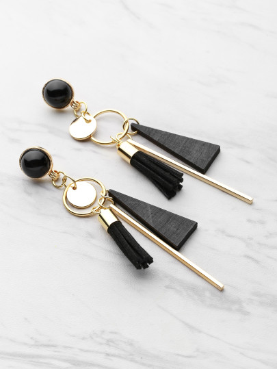 Triangle And Tassel Detail Drop Earring