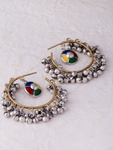 Studio Voylla Kutch Multicoloured Silver-Plated Half Hoop Earrings