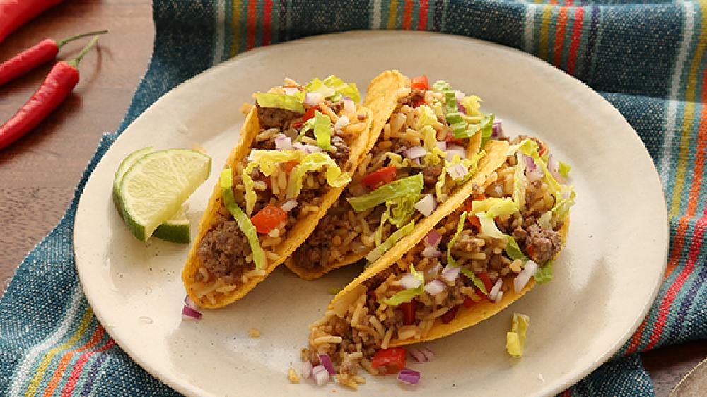 MEXICAN RICE & BEEF TACOS