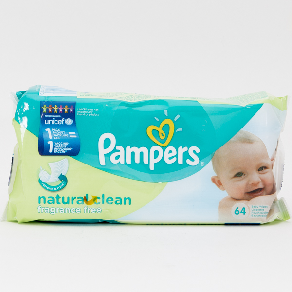 PAMPERS BABY WIPES SOFT PK. 64'S IMP. *NATURAL CLEAN*