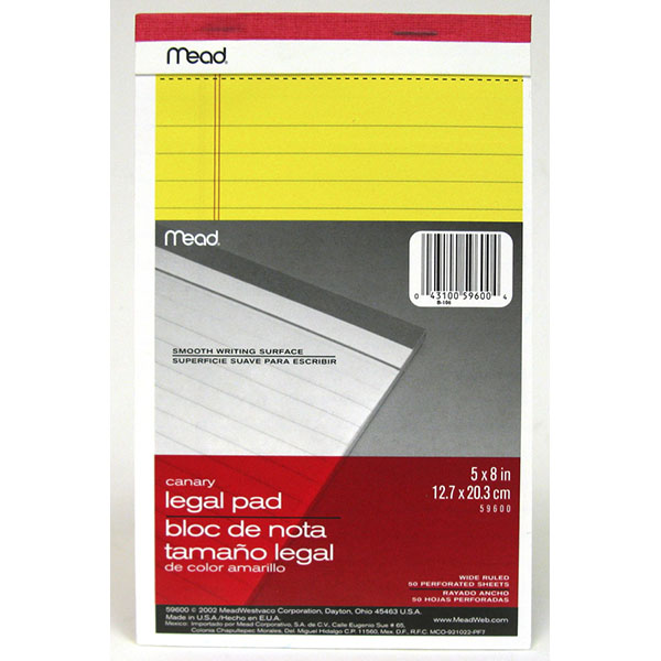 MEAD YELLOW LEGAL PAD 5