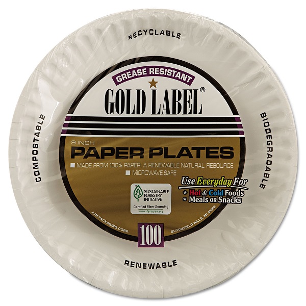 AJM PAPER PLATES GREASE RESISTANT GOLD LABEL 9