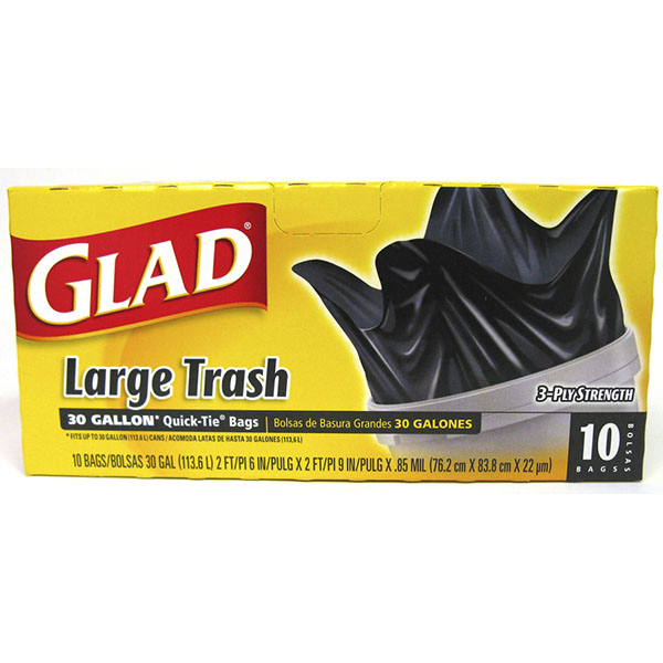 GLAD 30 GAL 10'S TRASH BAGS *QUICK-TIE*