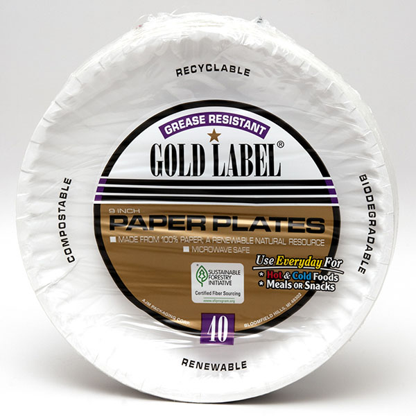 AJM PAPER PLATES GREASE RESISTANT GOLD LABEL 9
