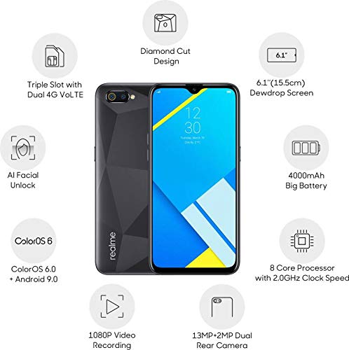Realme C2 (Diamond Black, 2GB RAM, 16GB Storage)