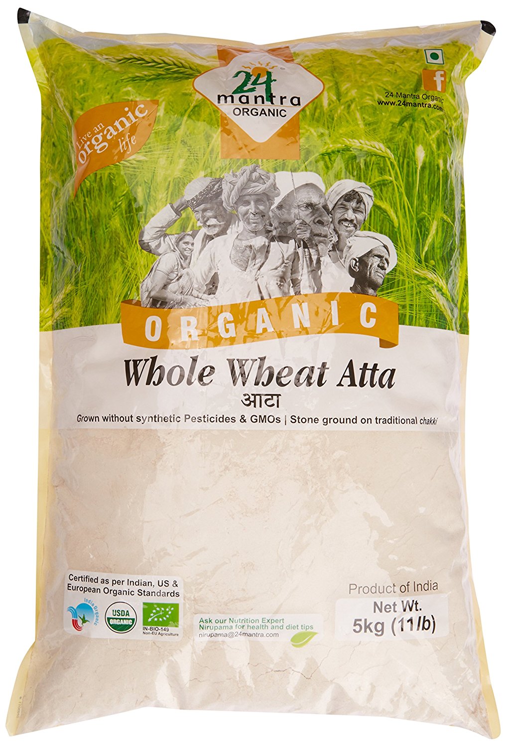 24 Mantra Organic Wholewheat Atta Premium, 5kg