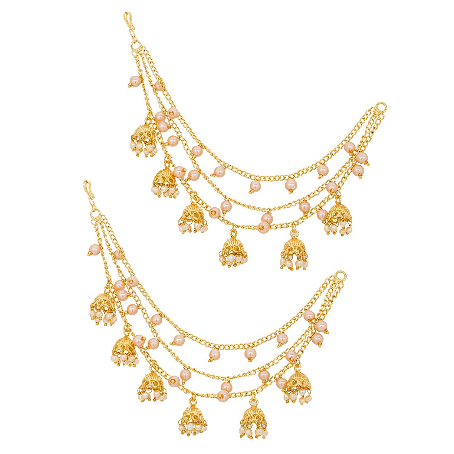 The Luxor Gold Plated Long Chain Jhumki Hair Chain Accessories for Earrings  for Women