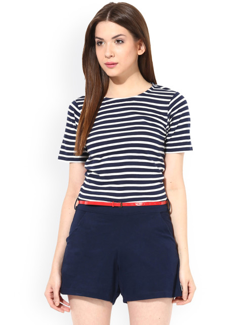 Miss Chase Navy Striped Playsuit