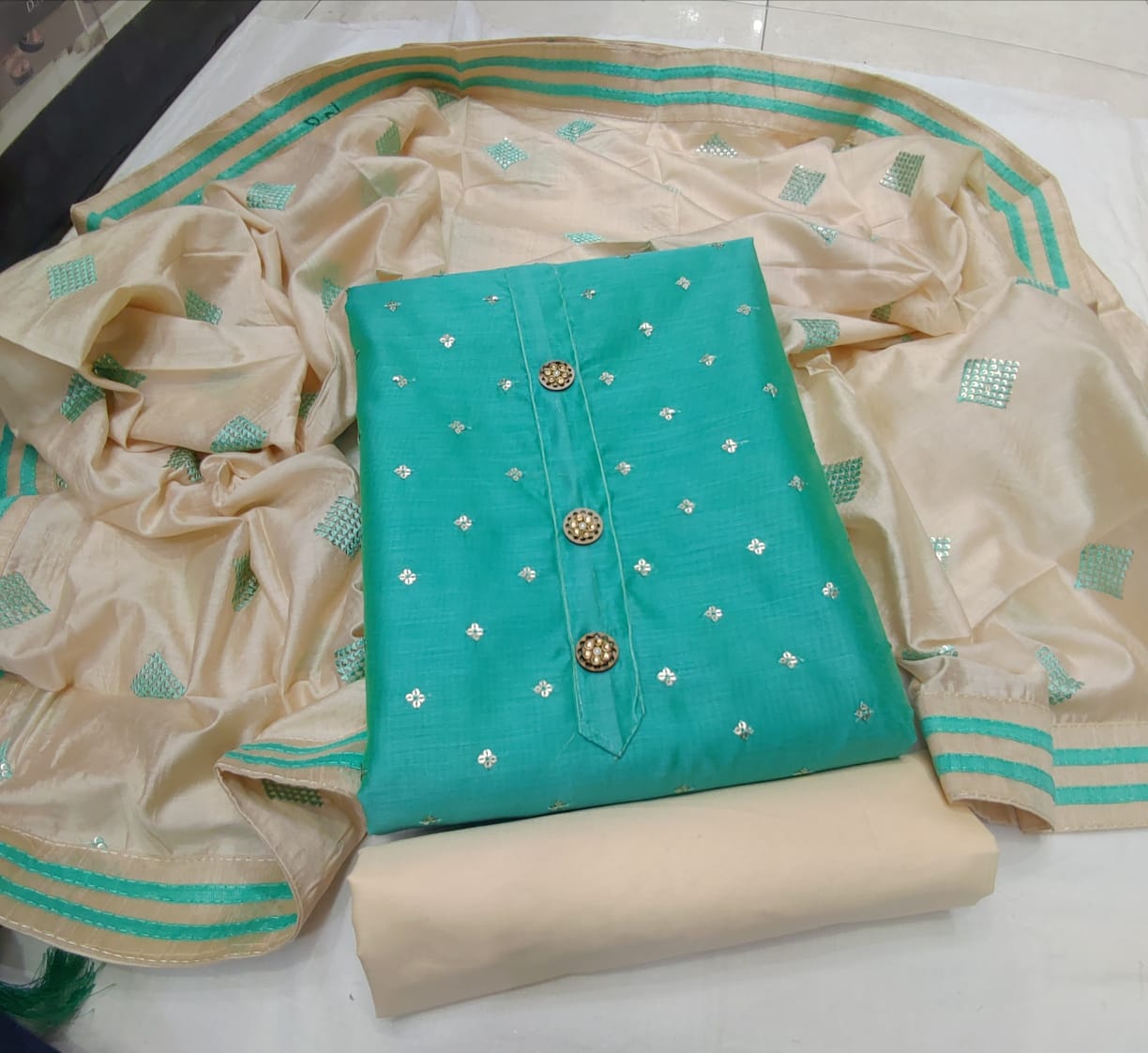 Chudidhar silk embroidery