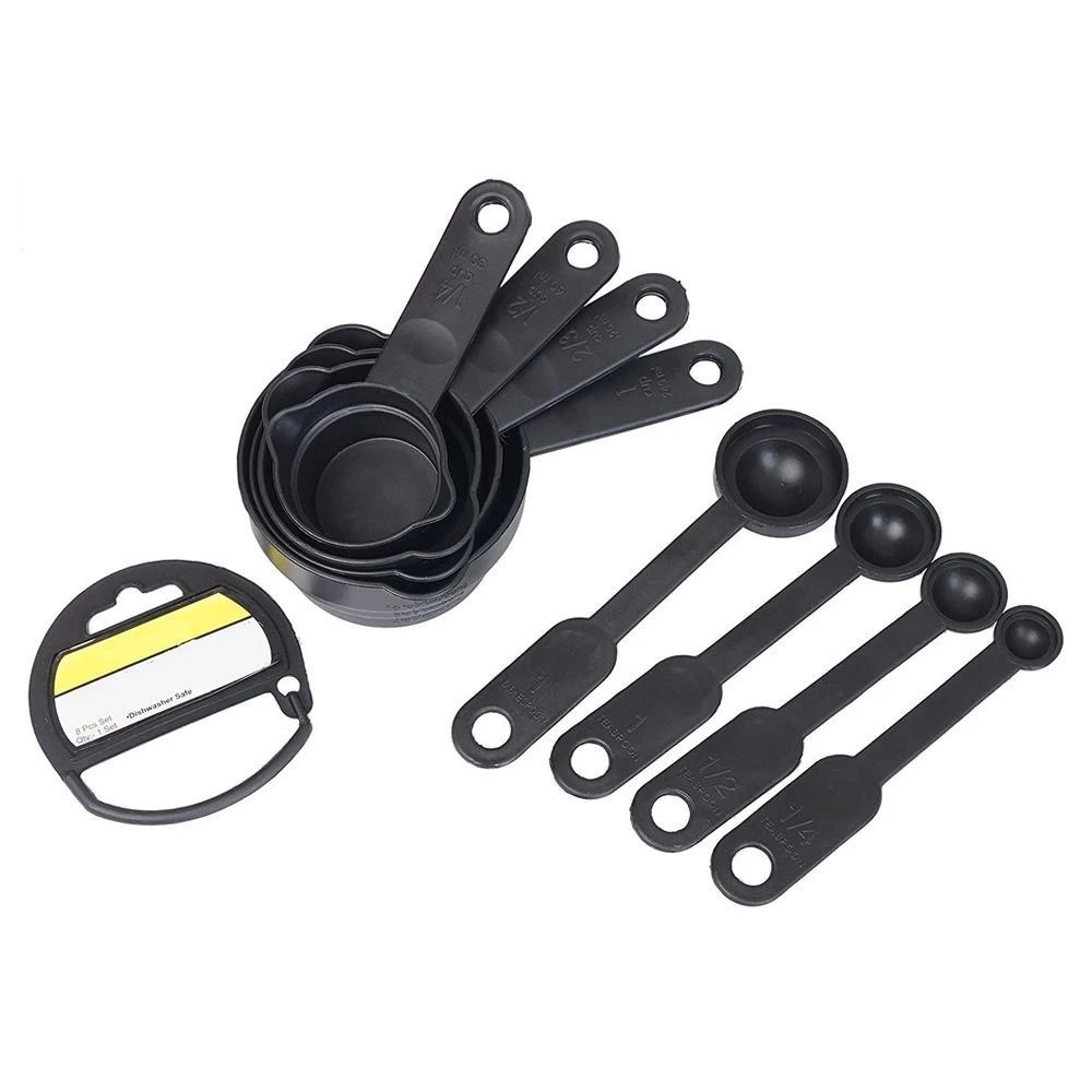 Plastic Measuring Cups and Spoons (8 Pcs, Black) (With Box)