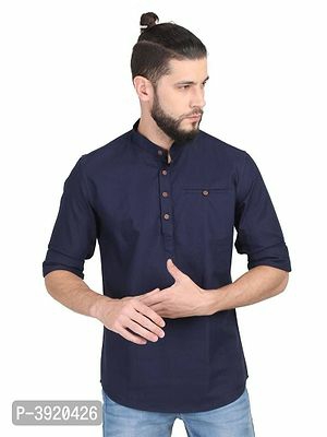 Men's Regular Fit Cotton Blend Solid Kurta Style Shirts